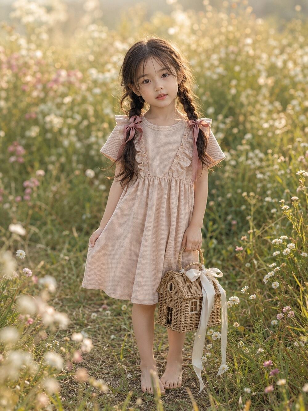 New Darling Minimalist Natural Frilly Twirl Dress 6/7